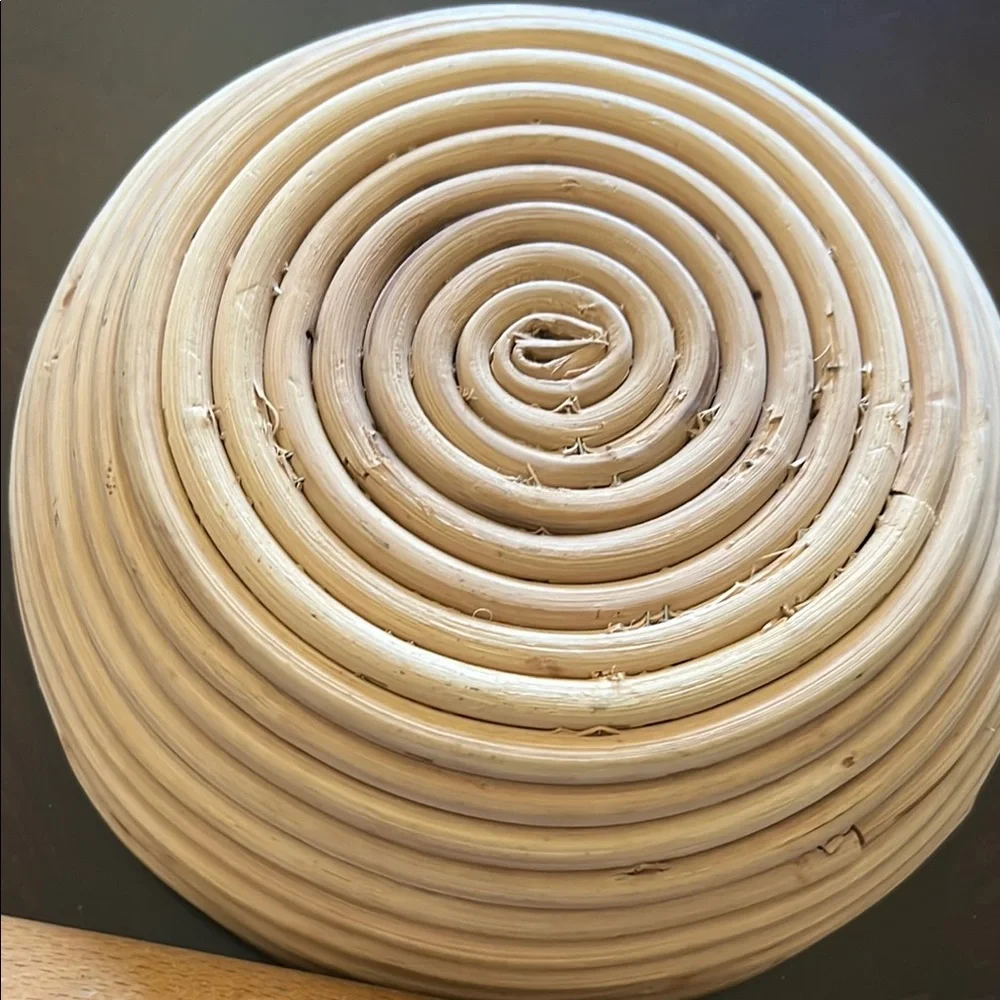 Handcrafted Wooden Cookware: Vintage Rolling Pin & Spiral Bread Proofing Basket